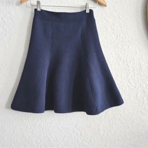 SANDRO Royal Blue Knit High Waisted Peplum Pleated Short Skater Skirt